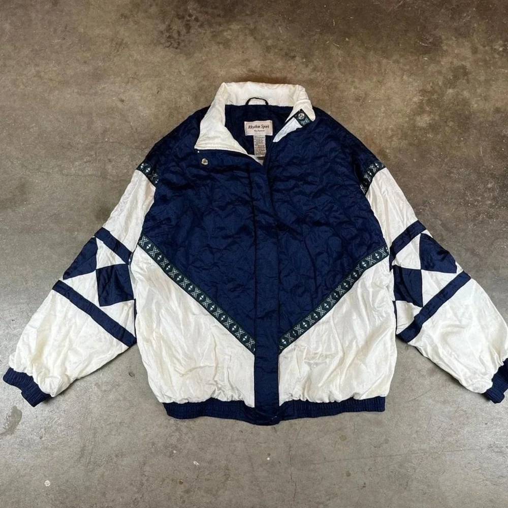 Vintage 90s Navy and white windbreaker jacket with a retro vibe - Picture 1 of 7